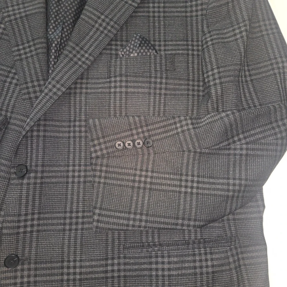 Oak Hill DXL Mens Grey Glen Plaid Blazer Jacket 3XL 54R 56R Two Button Stretch